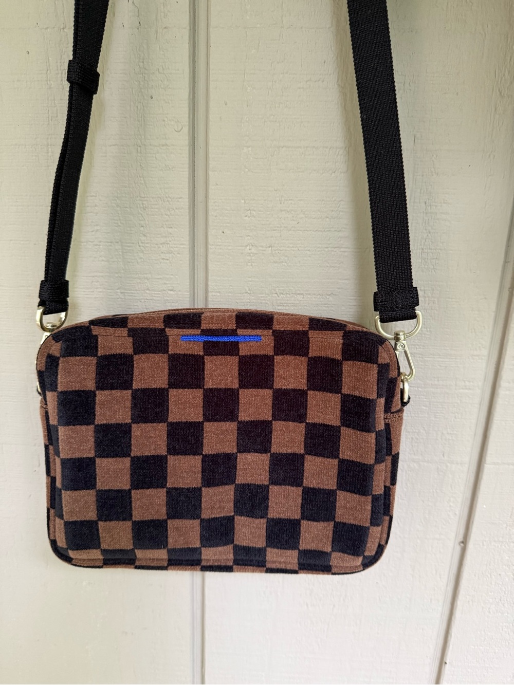 Rothy’s Crossbody Camera Bag ReVelvet Umber Check NWT